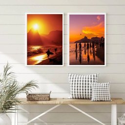 Kit 2 Quadros Esportes Praia de Ipanema- Rio de Janeiro 45x34cm:madeira Branca - 2