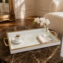 Ver imagem 2 de Bandeja Decorativa Branco com Detalhes Dourado 30x45cm