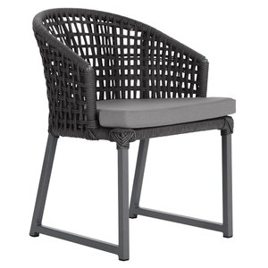 1 Cadeira Noronha Aluminio Micro Pintura Grafite, Tr. Telinha Corda Nautica Preta, Estofado -