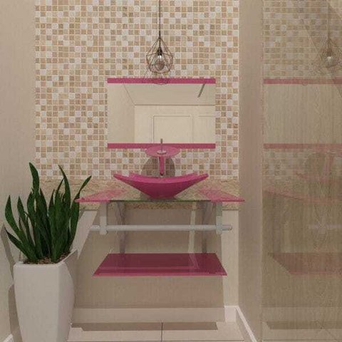 Gabinete de Vidro 60cm para banheiro Ucrânia-Rosa