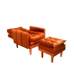 Poltrona Do Papai Reclinável Com Puff Veludo Laranja Veneza Boutique Konforto - 3