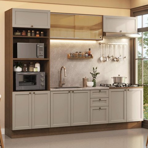 Armário de Cozinha Completa 270 Cm Rustic/crema Vik Madesa 02