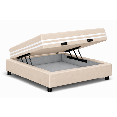 Kit Cama Box Baú Solteiro 88x188 cm + Colchão Molas Ensacada Solteiro 20 cm Bege Suede