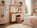 Ver imagem 1 de Penteadeira Camarim Eloa Patrimar 9 Gavetas 136 cm Espelho e Leds - Retro:Cinamomo/Offwhite
