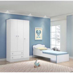 Guarda-roupa e Mini Cama Doce Sonho Branco Azul 84911x261711 Qmovi - 6