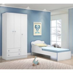 Guarda-roupa e Mini Cama Doce Sonho Branco Azul 84911x261711 Qmovi - 1