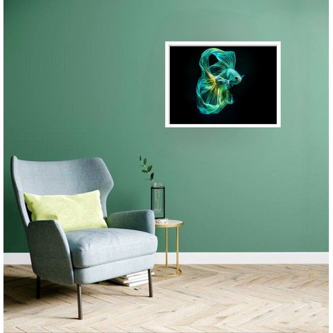 Quadro Decorativo Peixe Verde - 50x70cm:moldura Preta