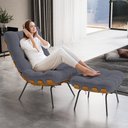 Ver imagem 2 de Poltrona Costela L02 com Puff Sala de Estar Suede Cinza - Lyam Decor