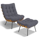 Ver imagem 1 de Poltrona Costela L02 com Puff Sala de Estar Suede Cinza - Lyam Decor