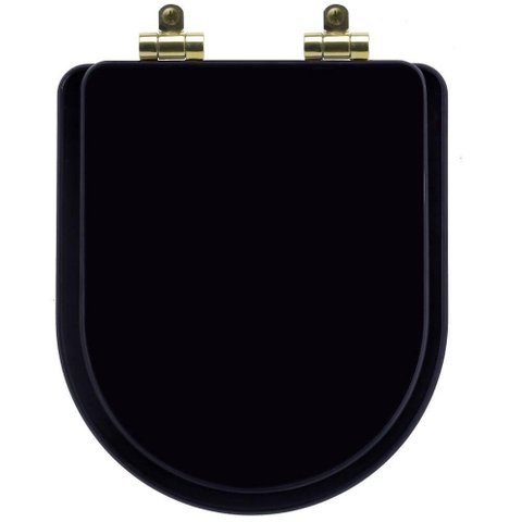 Tampa de Vaso Poliéster com Fechamento Lento Duna Preto para Louça Deca com Ferragem Dourada