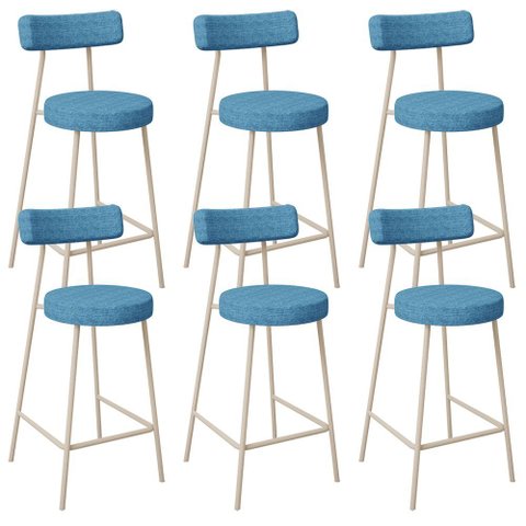 Kit 06 Banquetas Baixa Cozinha Sala Jantar Bancada Milão Arena L02 Linho Azul - lyam decor