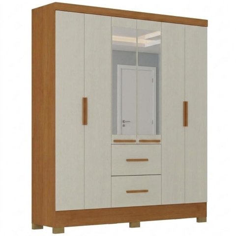 Guarda Roupa Casal 6 Portas com Espelho Primor 181 cm Cinamomo Areia Zanz