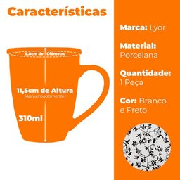 Caneca de Porcelana com Filtro e Tampa Super White Tiny Flowers 310mL - Lyor - 7
