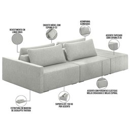 Sofá Ilha Modular para Sala 232cm com Puff Dublin K01 Linho Cinza - Lyam Decor - 7
