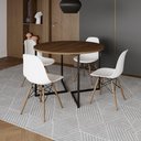 Ver imagem 1 de Mesa Jantar Industrial Redonda 110Cm Amêndoa Base V Ferro Preto C/4 Cadeiras Branca Base Mad