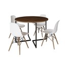 Ver imagem 6 de Mesa Jantar Industrial Redonda 110Cm Amêndoa Base V Ferro Preto C/4 Cadeiras Branca Base Mad