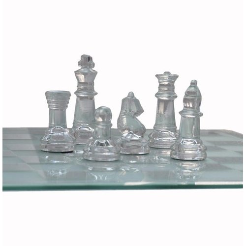Pequeno jogo de xadrez em vidro fosco e transparente, c