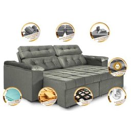 Sofá Retrátil e Reclinável New Austrália 2,25M Tecido Suede Cinza - Cama Inbox - 3