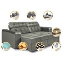 Ver imagem 3 de Sofá Retrátil e Reclinável New Austrália 2,25M Tecido Suede Cinza - Cama Inbox