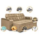 Ver imagem 3 de Sofá Retrátil e Reclinável New Austrália 2,25M Tecido Suede Castor - Cama Inbox