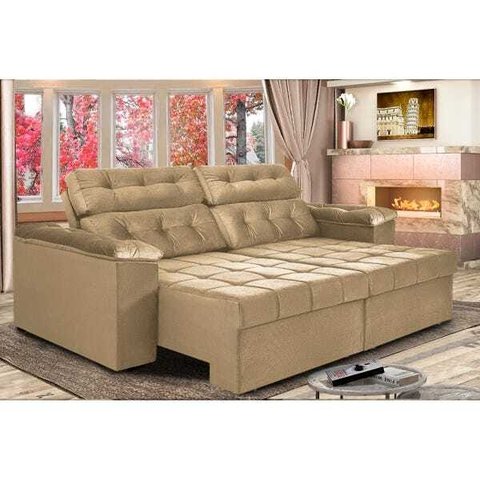 Sofá Retrátil e Reclinável New Austrália 2,25M Tecido Suede Castor - Cama Inbox