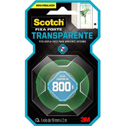 Fita Dupla Face Transparente 3m Scotch Fixa Forte 19mm X 2m Uso Interno Alta Fixação