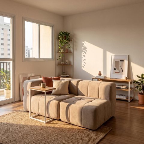 Sofá Modular 2 Lugares com Canto Kappesberg Boucle Capuccino