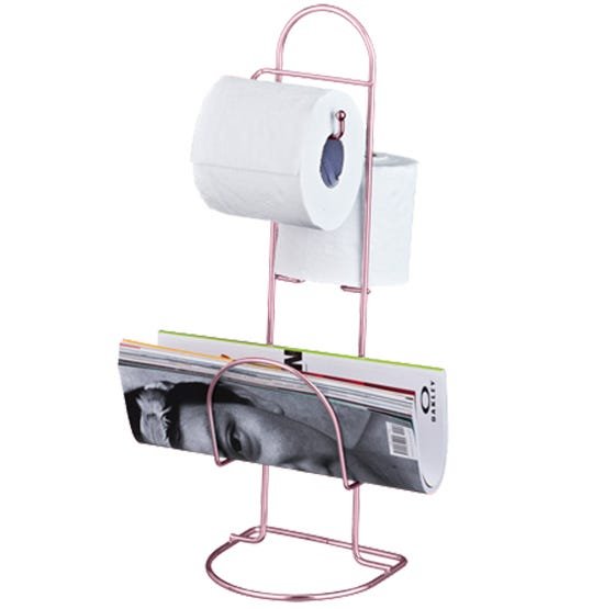 SUPORTE / PORTA PAPEL HIGIENICO DE CHAO ARAMADO PARA 2 ROLOS COM REVISTEIRO COMPACTO METALIZADO - 1