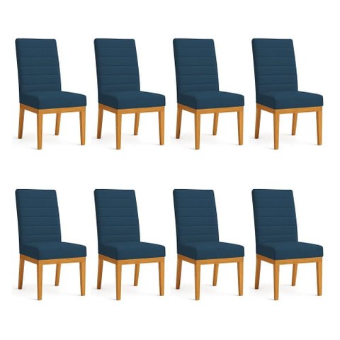 Kit 8 Cadeiras de Jantar Solana Suede Azul Marinho Base de Madeira - Pallazio
