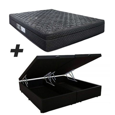 Cama Box Baú Bipartido Casal + Colchão Portobel De Mola Arezzo Black Light