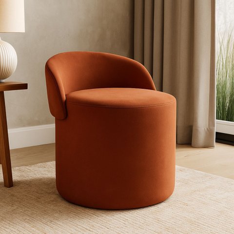 Puff Banco Orgânico Encosto Redondo Sala Estar Quarto Suede:terracota