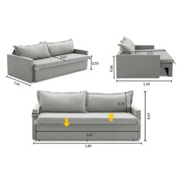 Sofá sem Caixa Retrátil e Reclinável 1,85m com Molas Luzia Linho Cinza Madelina Decor - 3