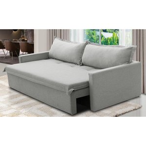 Sofá sem Caixa Retrátil e Reclinável 1,85m com Molas Luzia Linho Cinza Madelina Decor