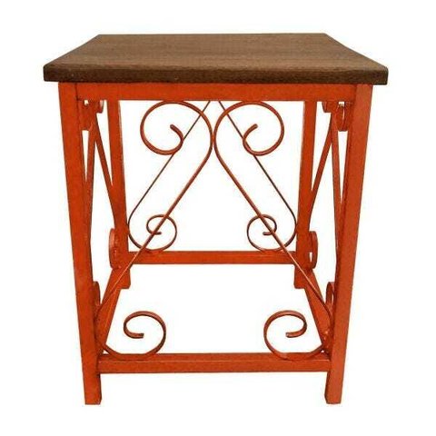 Banco Artesanal De Ferro E Madeira para Decoração de Cozinha Moderna - Laranja