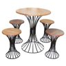 Conjunto de Mesa Redonda e 4 Bancos Modernos Artesanais Sala , Cozinha Ou Varanda - 1