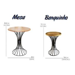 Conjunto de Mesa Redonda e 4 Bancos Modernos Artesanais Sala , Cozinha Ou Varanda - 4
