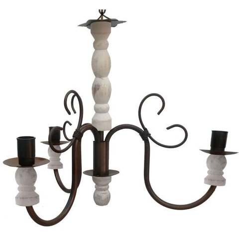 Luminária de Madeira Torneada e Ferro para Quarto Moderno de Casal - Verniz & Branco