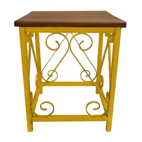 Banco Simples De Ferro e Madeira Artesanal Moderno Colorido - Amarelo