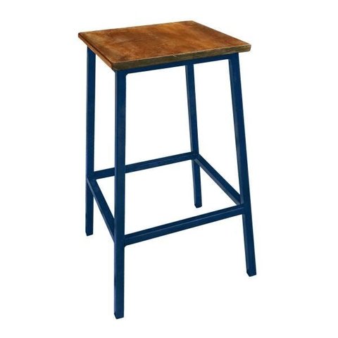 Banco Rustico Decorativo Banqueta de Ferro e Madeira para Bar e Cozinha - Azul Royal