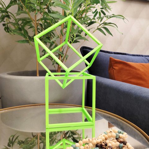2 Cubos Decorativos - Quadrado Geométrico, Decoração Sala, Escritório - Toque 3d - Cor: Verde Limão