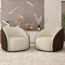 Ver imagem 2 de Poltrona Decorativa Giratória Angelina M03 Couríssimo Marrom Bouclê Bege - Lyam Decor