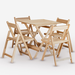 Conjunto de Mesa 70x70 Compensado e 4 Cadeiras Davos Dobrável Eucalipto sem Pintura Marcenaria Real - 1