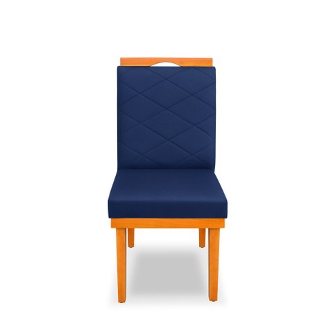 Cadeira Ana Matelassê Tecido Suede com Base Fixa de Madeira Maciça e Puxador Castanho:azul Marinho