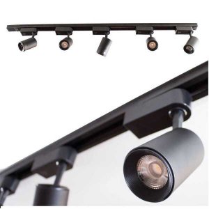 Trilho Eletrificado 2M + 5 Spots 7W 3000K Bivolt Preto St495