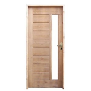 Kit Porta de Madeira Maciça com Visor Lado Direito 210x80cm Imbuia Allo Esquadrias