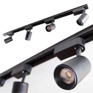 Trilho Eletrificado 1m + 4 Spots 7w 3000k Bivolt Preto