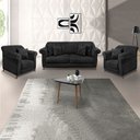Ver imagem 2 de Kit 2 Poltronas e Sofá Living 2 Lugares 1,60m Vênus Veludo Preto Pés Castanho - Pallazio