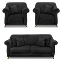Ver imagem 1 de Kit 2 Poltronas e Sofá Living 2 Lugares 1,60m Vênus Veludo Preto Pés Castanho - Pallazio