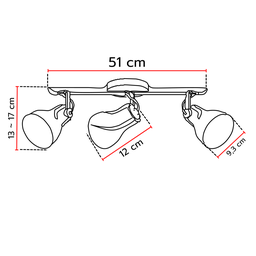 Luminária Teto Spot Triplo No Trilho - Ideal para Praia - Preto - 3