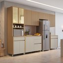Ver imagem 1 de Cozinha Modulada 6 Peças com 3 Armários Aéreos Ripado 2 Balcões 1 Paneleiro 100% MDF Mista